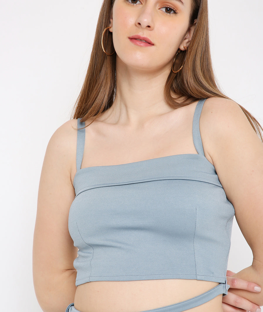 Blue Tie Up Crop Top